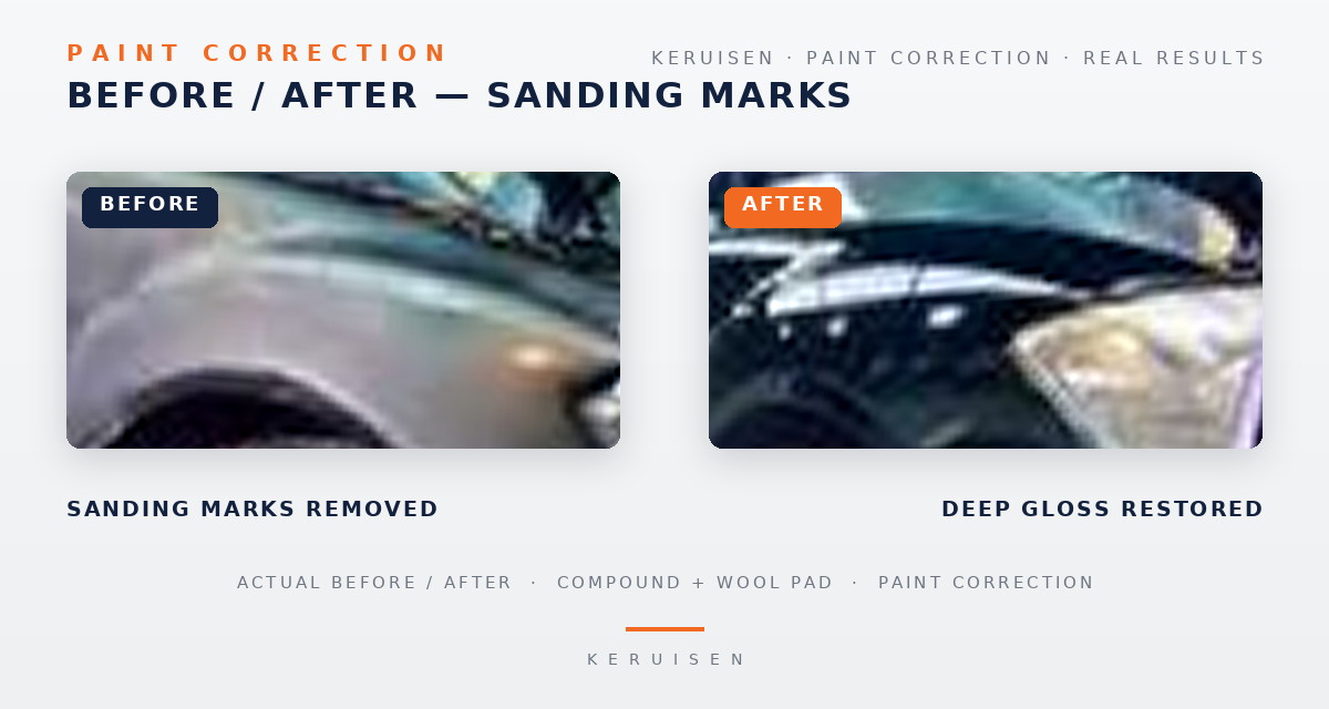 Before and after polishing: sanding marks removed