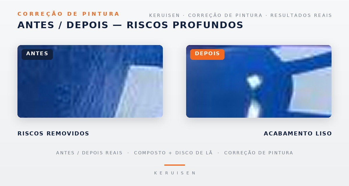 Antes e depois do polimento: riscos removidos