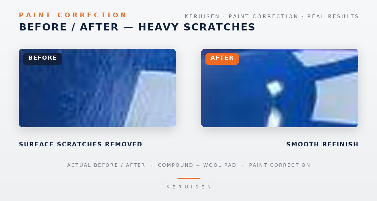 Before and after polishing: scratches removed